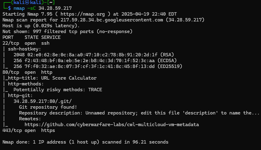 Nmap default-script scan of the target