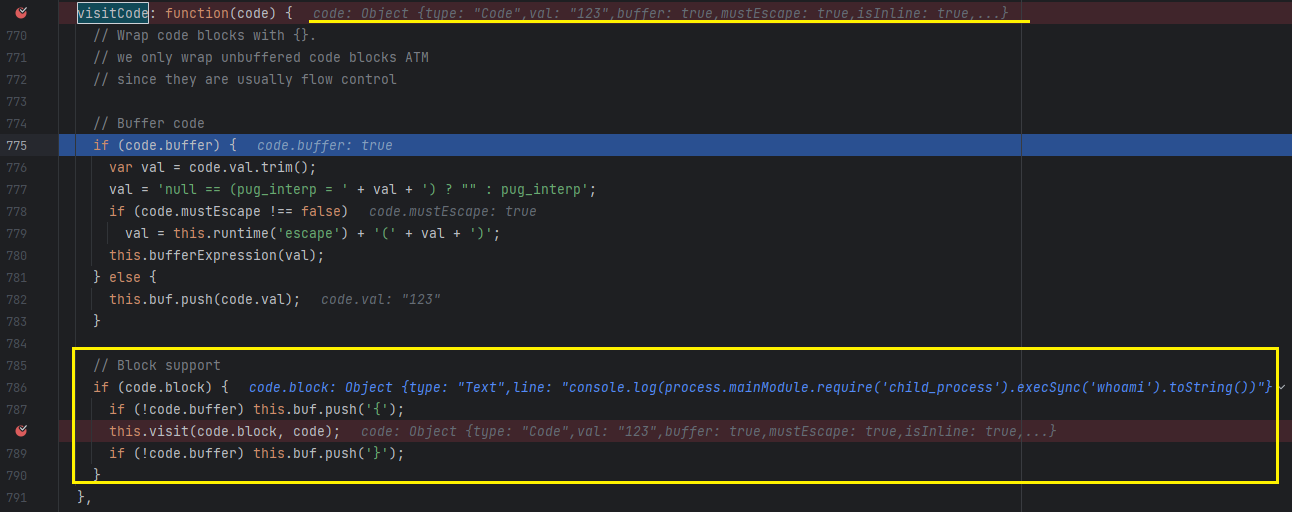 Pug visitCode function