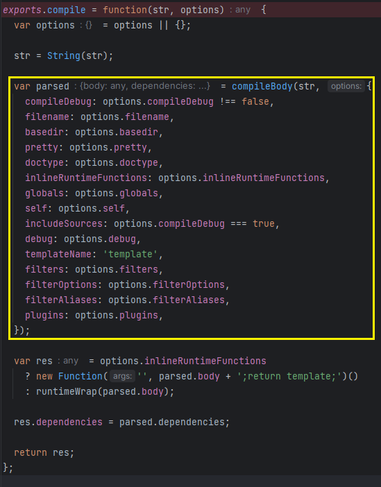 Pug compile body