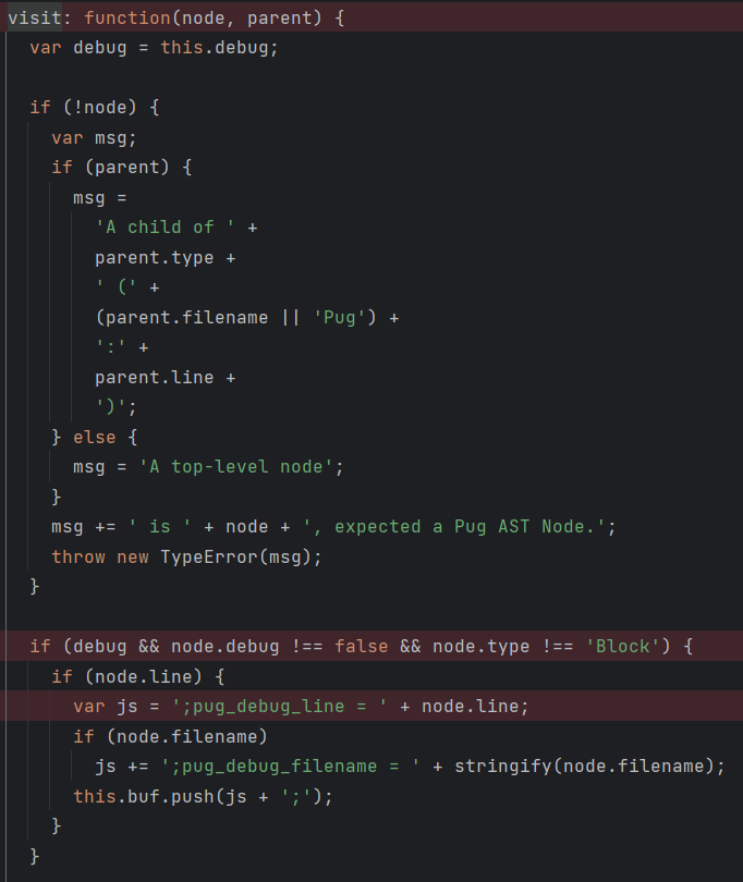 Pug debug line generation
